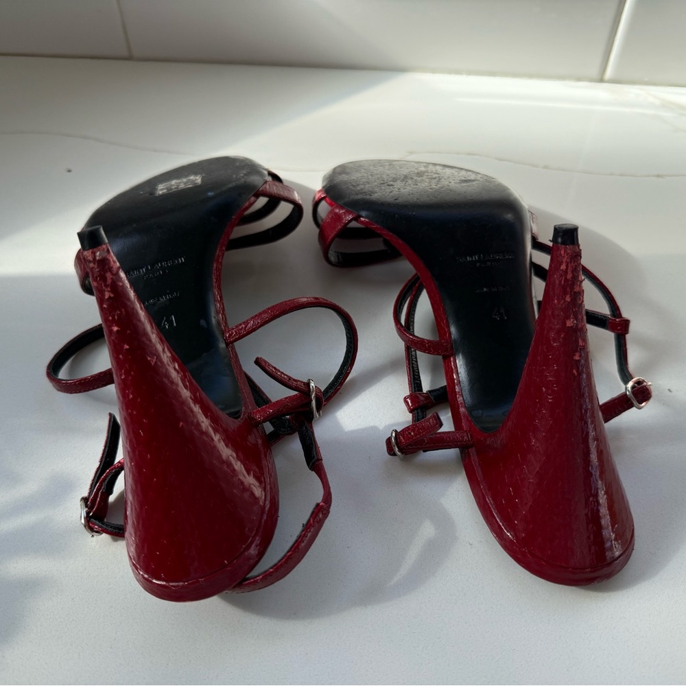 Saint Laurent Strappy Red Heels - Picture 3 of 4